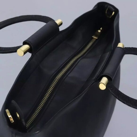 CELINE Hand Bag Leather 2way Black Gold Auth - Picture 10 of 15